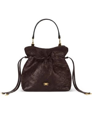 Elisabetta Franchi Leather Bag With Ostrich Print - Brown