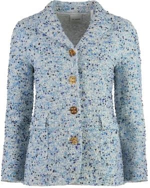 St. John Single-Breasted Tweed Blazer - Blue