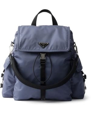 Prada Sac À Dos Explore Re-Nylon Et Cuir - Bleu