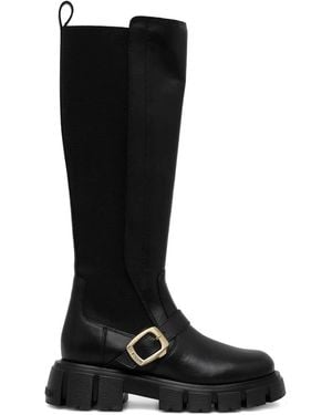 Love Moschino Buckle Knee-High Boots - Black