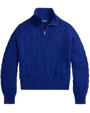 Polo Ralph Lauren Cable-Knit Quarter-Zip Jumper - Blue