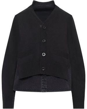 Sacai Denim-Panelled Knit Cardigan - Black