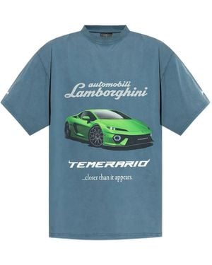 Balenciaga X Automobili Lamborghini T-Shirt Mit Grafischem Print - Blau