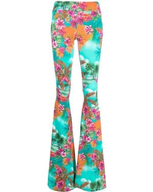 Roberto Cavalli Flared Floral-Print Trousers - Blue