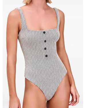 Devon Windsor Layla Button-Detail Swimsuit - Gray