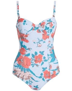 Erdem Floral-Print Moulded-Cup Swimsuit - Blue