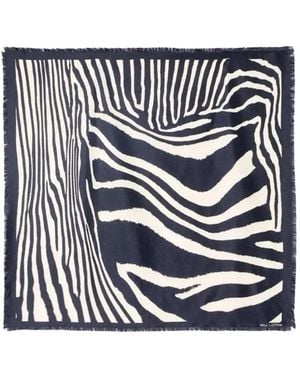 Nili Lotan Zebra-Print Frayed Silk Scarf - Blue