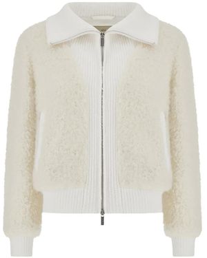 Paul & Shark Bouclé-Knit Panelled Bomber Jacket - White