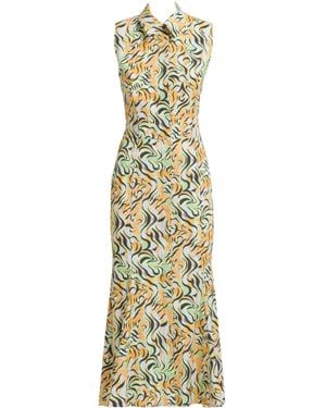 Marni Floral-Print Cut-Out Midi Shirt Dress - Metallic