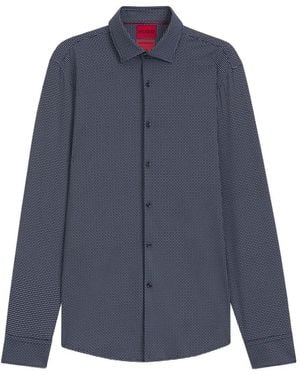 HUGO Kenno Geometric-Print Long-Sleeve Shirt - Blue