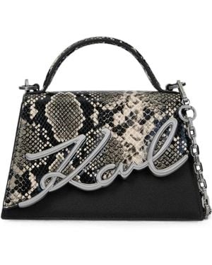 KARL LAGERFELD Small K/Signature Cross Body Python Bag - Black