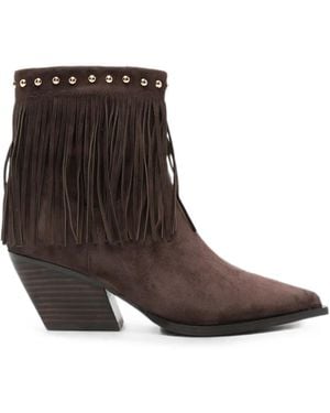 Marc Ellis Fringe-Trim Studded Ankle Boots - Brown