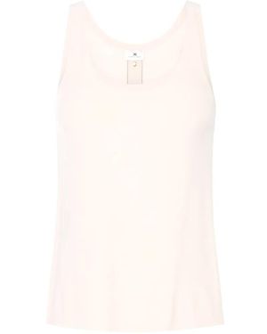 Elisabetta Franchi Knit Fabric Top With Shiny Viscose Bands - White