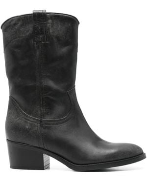 CURIOSITÉ 50 Mm Kalfsleren Laarzen Met Western-Stijl - Zwart