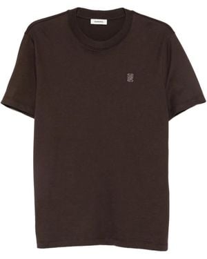 Sandro Leather-Patch T-Shirt - Brown