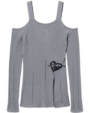 Twinset Brooch-Detail Top - Grey