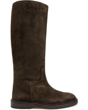 LEGRES Round-Toe Panelled Boots - Brown