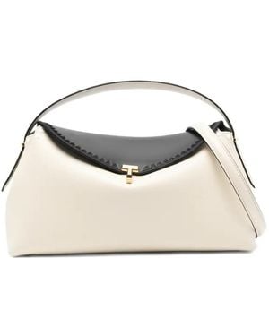 TOTEME T-Lock Embroidered Leather Top Handle - Natural