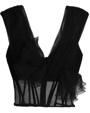 Gemy Maalouf Ruffled Bow-Detail Corset - Black