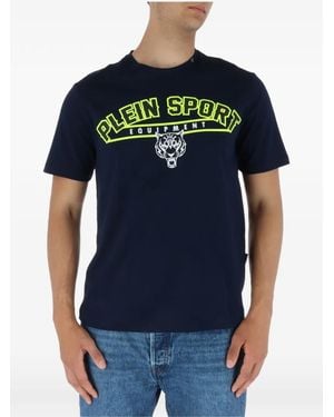 Philipp Plein Tiger-Head Logo-Print T-Shirt - Blue