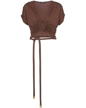 Balmain Cropped Top With Knot - Brown