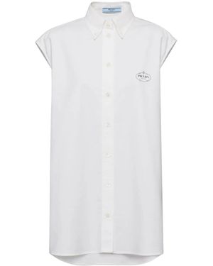 Prada Camicia Oxford Smanicata Con Stampa - Bianco