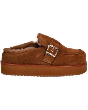 Patrizia Pepe Buckle-Fastening Suede Slippers - Brown