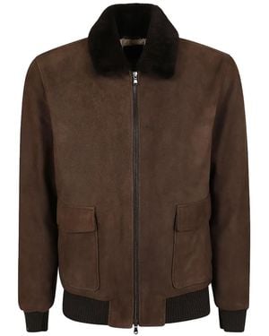 Barba Napoli Shearling-Collar Bomber Jacket - Brown