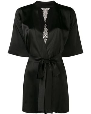 Fleur Of England Onyx Lace-Embroidered Robe - Black