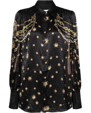 CAMILLA Graphic-Print Silk Shirt - Black