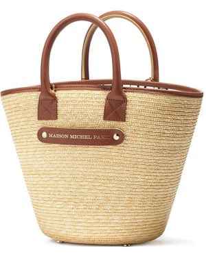 Maison Michel Leather-Handle Straw Tote Bag - Natural