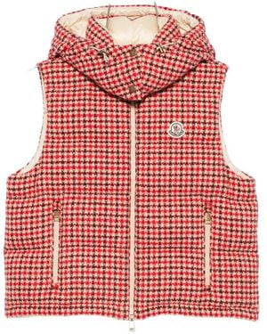 Moncler Houndstooth-Pattern Padded Gilet - Red