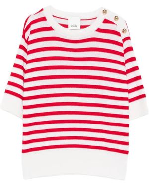 Allude Striped Short-Sleeve Top - Red