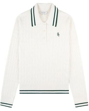 Sporty & Rich Striped Cable-Knit Polo Shirt - White