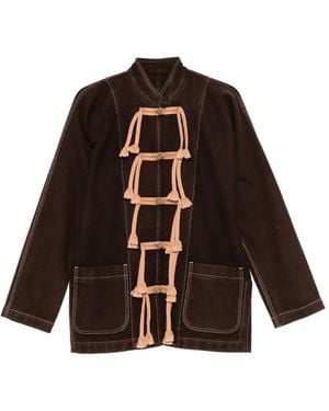 Uma Wang Rope-Trim Contrast-Stitched Coat - Brown