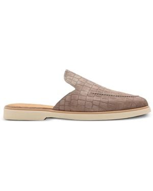 Magnanni Crocodile-Effect Suede Mules - Brown