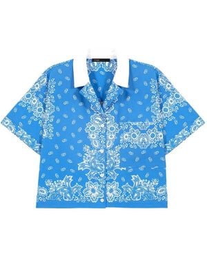 Maje Bandana-Print Notched-Collar Shirt - Blue