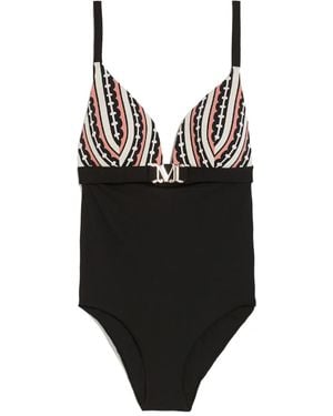 Max Mara Crystal Monogram-Print Swimsuit - Black