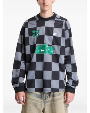 Nike Chequered Logo-Print T-Shirt - Grey
