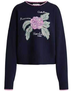 Alberta Ferretti Strickpullover Mit Blumen - Blau