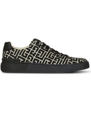 Balmain &オフホワイト ジャカード モノグラム B-court スニーカー - ブラック