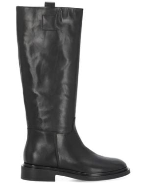 Julie Dee Knee-Length Leather Boots - Black