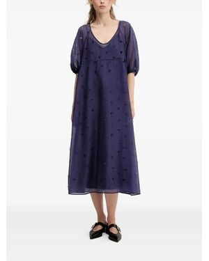 Stine Goya Puff-Sleeve Floral-Cut Midi Dress - Blue