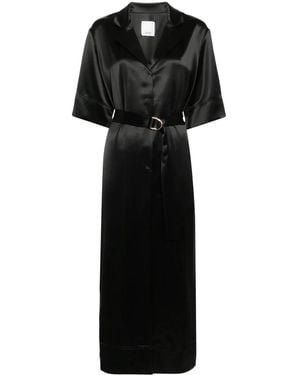 Acler Satin Belted V-Neck Flared Dress - Black