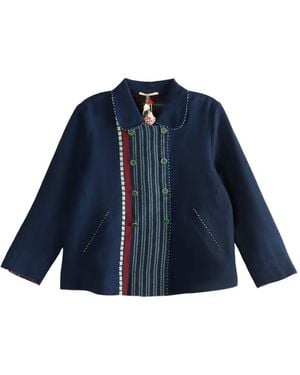 Péro Embroidered Striped Wool Jacket - ブルー
