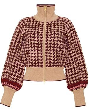 Cara Cara Lyss Houndstooth Zip-Up Cardigan - Red