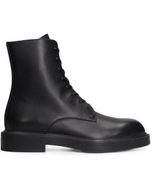 Emporio Armani Lace-Up Leather Boots - Black