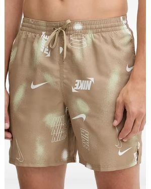 Nike Logo-Print Swim Shorts - Natural