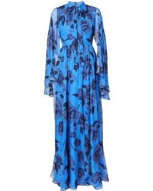 Erdem Printed Long-Sleeve Gown - Blue