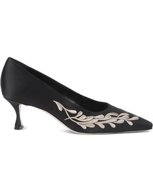 Manolo Blahnik Embroidered-Detailing Pointed-Toe Pumps - Black